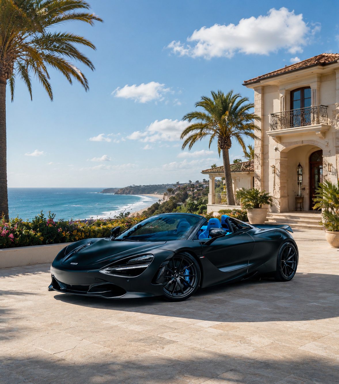 2022 McLaren 720S MSO Spider satin black rental Orange County exotic car rental First Class Exotics