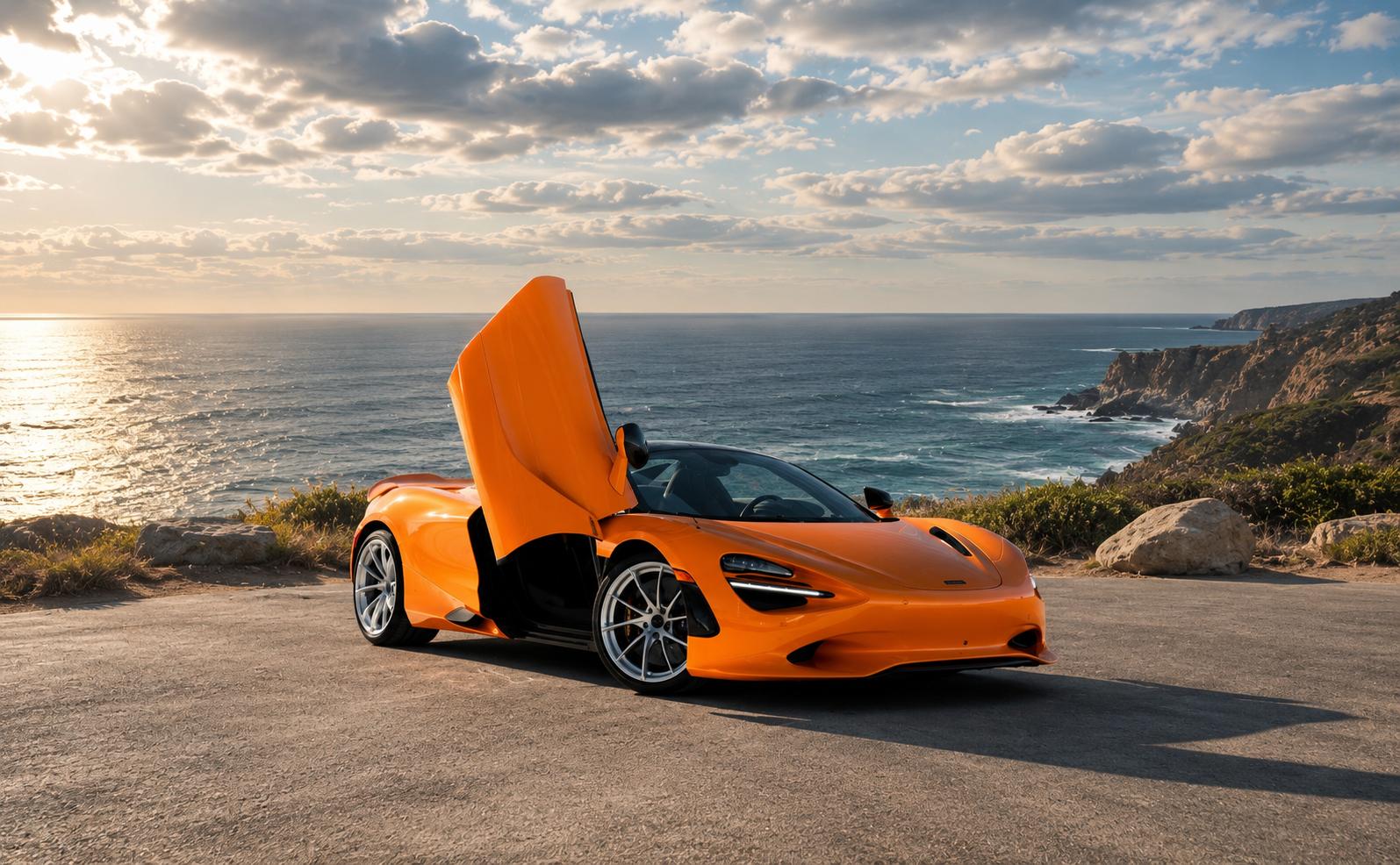 2026 McLaren 750S Spider Orange exotic car rental Orange County First Class Exotics