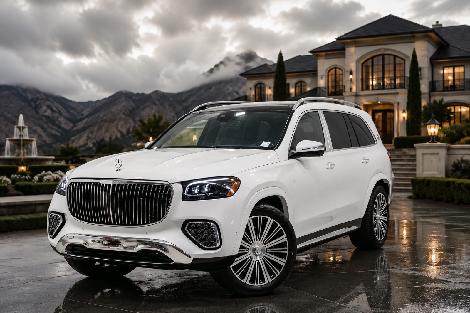 White 2026 Mercedes-Maybach GLS 600 rental Orange County First Class Exotics