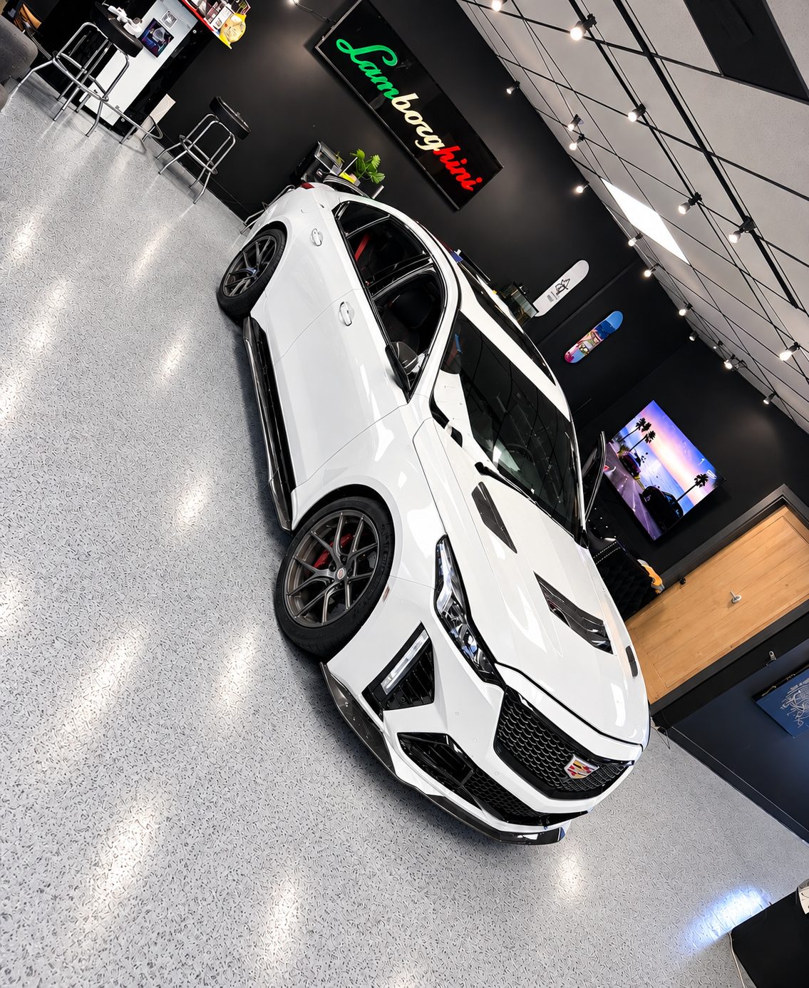 White Cadillac CT5-V Blackwing before its satin black vinyl wrap